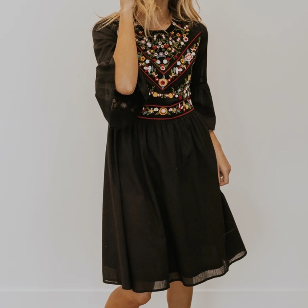 Roolee DeMille Black Embroidered Dress
